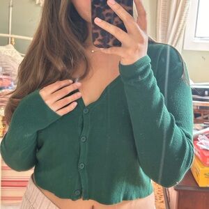 Brandy Melville Green Cropped Cardigan (OS)